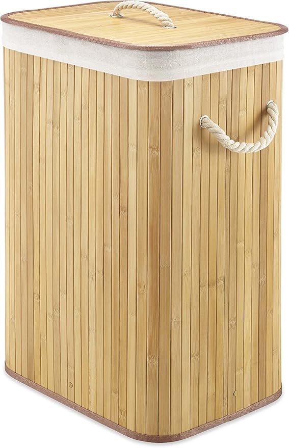 Laundry Basket Bamboo With Lid 75L Large Linen Hamper For Clothes Toys Storage Modern Organizer Lightweight With Handles For Bedroom Bathroom Kids Room (Square)