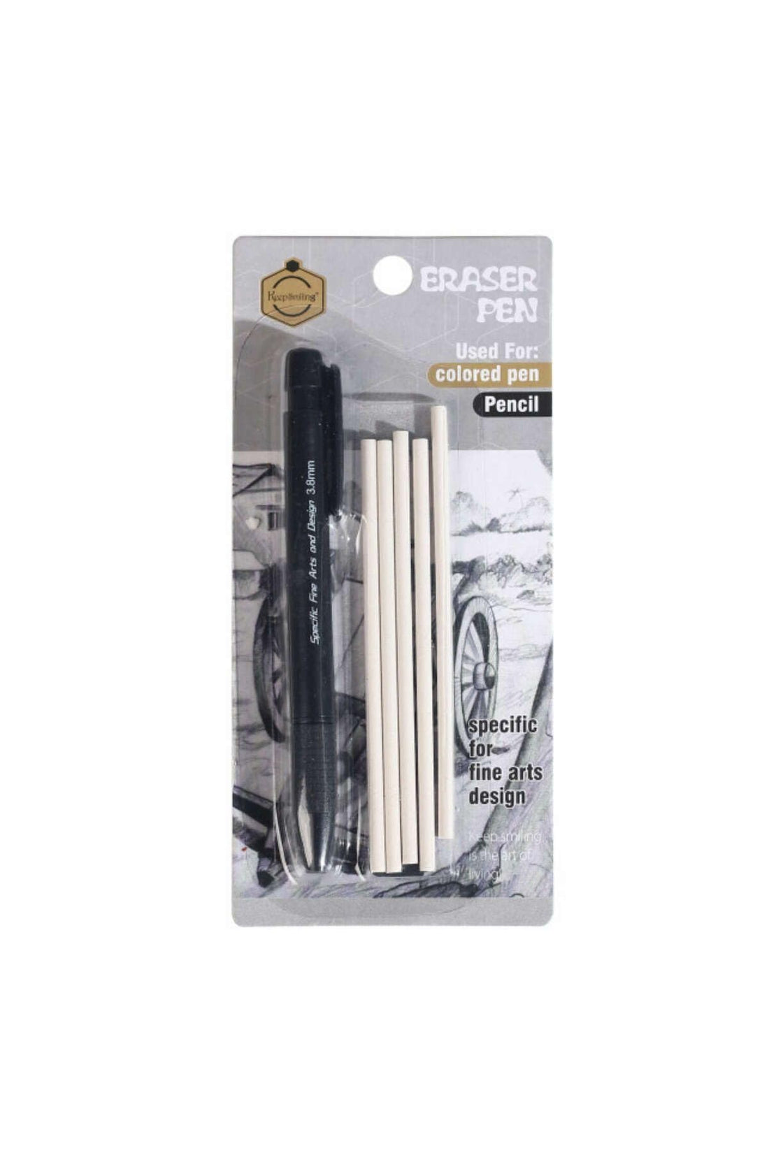 keep smiling Mechanical eraser pen with replaceable spare rubber bands 5 pieces