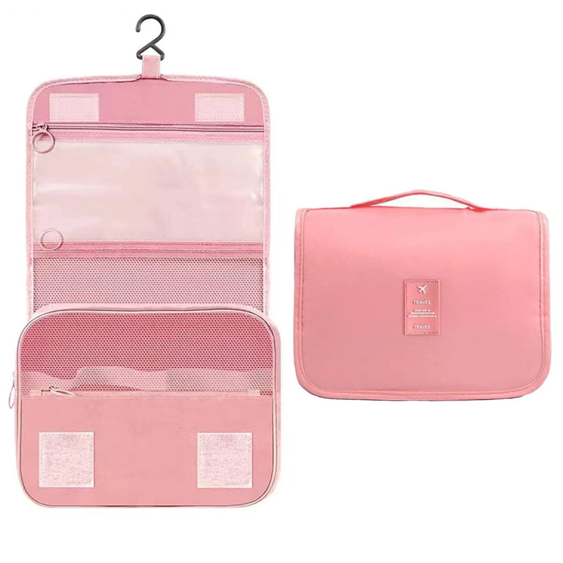 Travel Hanging Wash Bag - Large Capacity Waterproof Storage Bag with Hook. Portable and Pink, Perfect for Cosmetics and Toiletries.