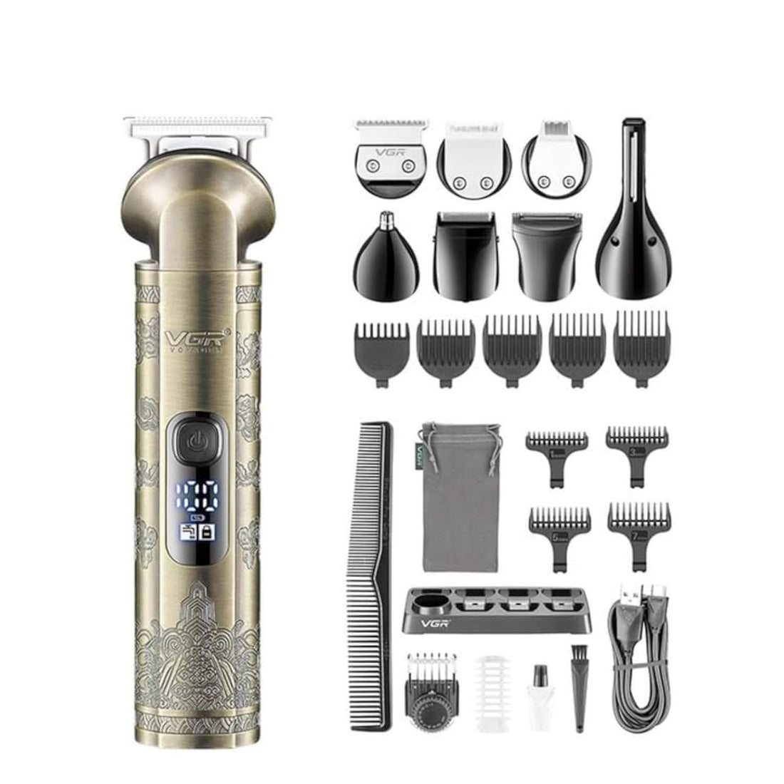 Vgr V-110 8-In-1 Face Hair Body & Private Parts Multi Grooming Kit Hair Trimmer Beard Trimmer Ear & Nose Trimmer Head Shaver Full Body Grooming Kit Metal Body With Travel Pouch Runtime 180 Minutes