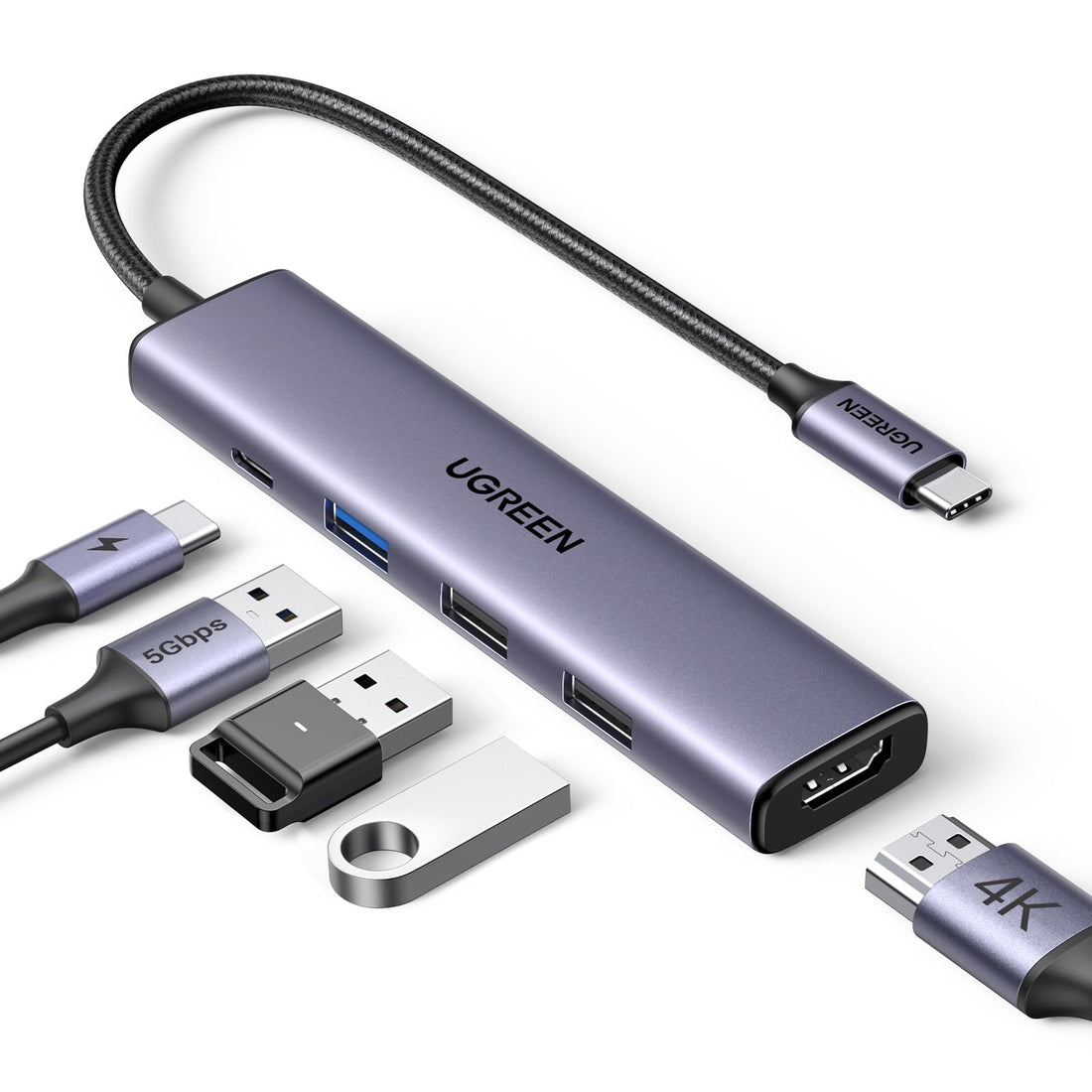 UGREEN Revodok 5-in-1 USB-C Hub with 4K HDMI, 100W Power Delivery, 3 USB-A Data Ports, USB C Hub Multiport Adapter