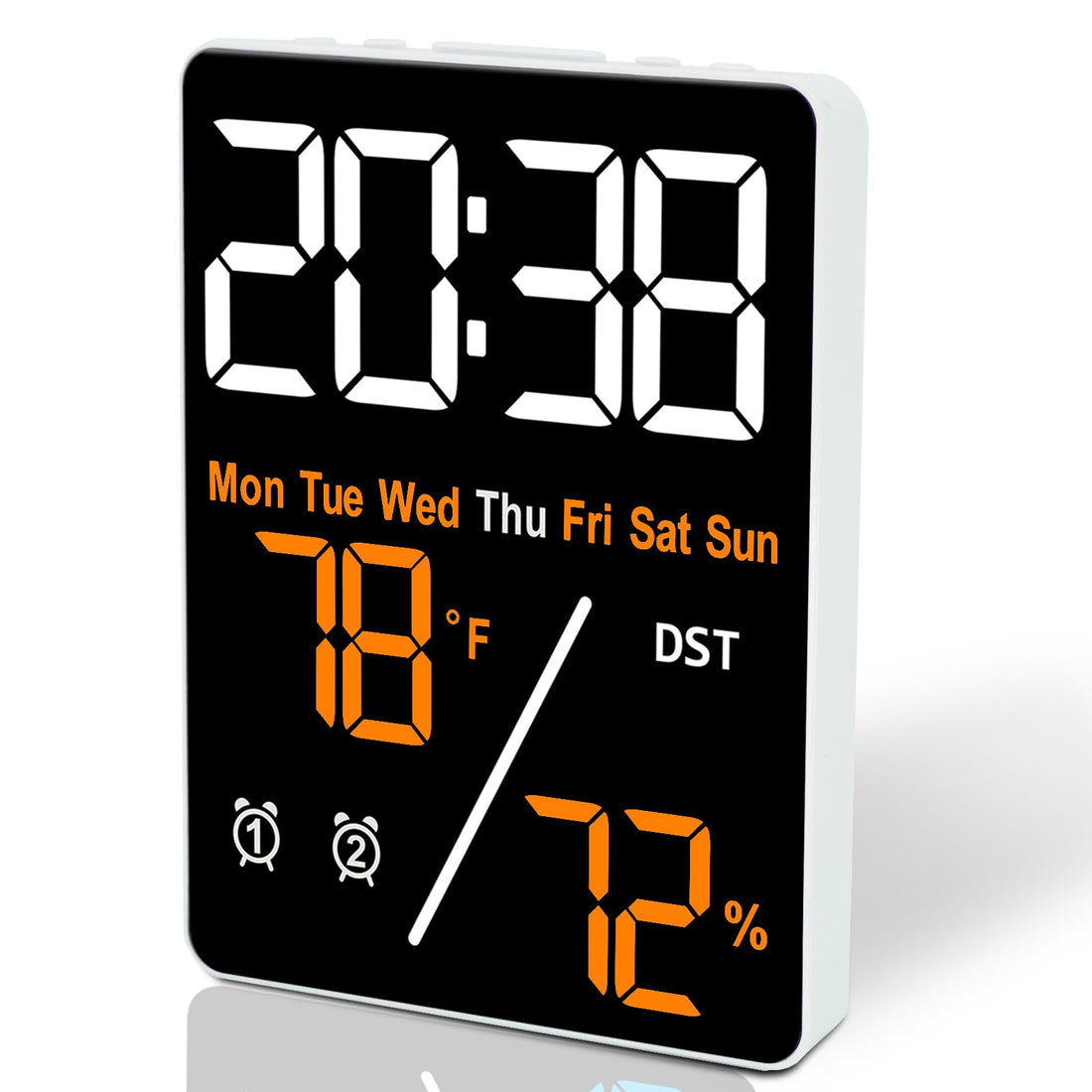 5.5 inch Large Digital Room Thermometer hygrometer Alarm Clock for Desk, Indoor Humidity and Temperature Measurement LED Display,Adjustable Brightness Clock with Alarms, Snooze,USB Input(orange)