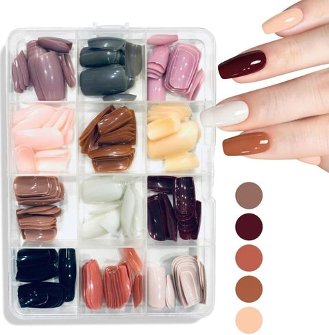 12 Color Press On Nails Sets, 288 Pcs Glossy Colored Straight Fake Nails, Full Cover Artificial Fingernails Acrylic Tips Manicure Design Decor for Women Girls DIY Nails)- SHAPE H