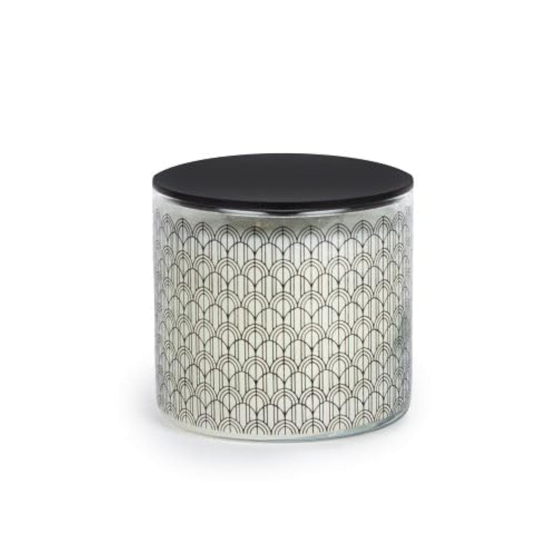 Scented Candles Plexi Cover Waves Design Oud Scent Printed Glass Candle, 8.7 cm Height x 10 cm Diameter Size, Black