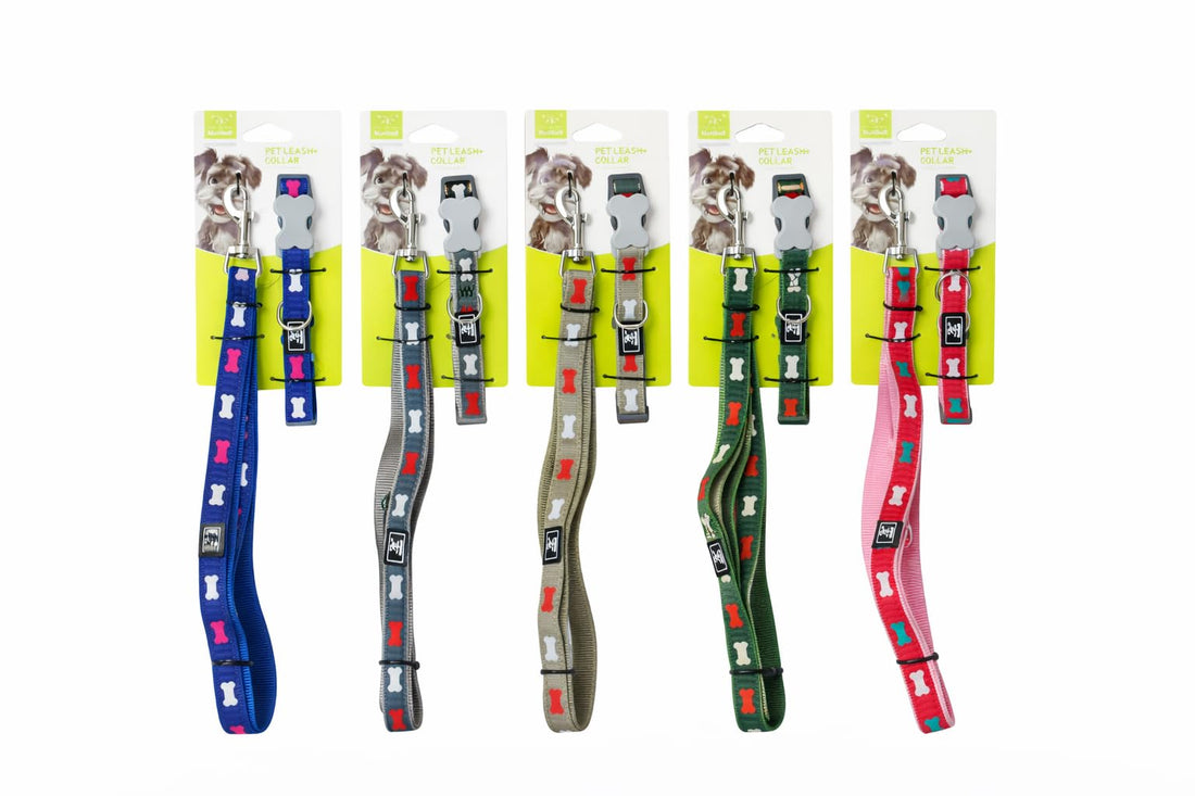 Nunbell Pet Leash and Collar Set with Bone Clip, Size 1.5x120cm, Collar and leash 19-27cm,1.5-4KG. (Grey)