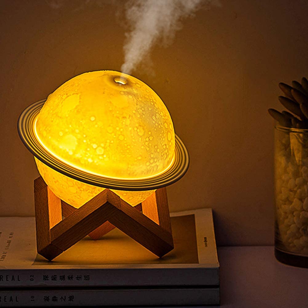 Plastic 2 In 1 Moon Lamp Cool Mist Humidifiers Essential Oil Diffuser Aroma Air Humidifier With Led Night Light Colorful Change For Car,Office,Babies,Yellow,White