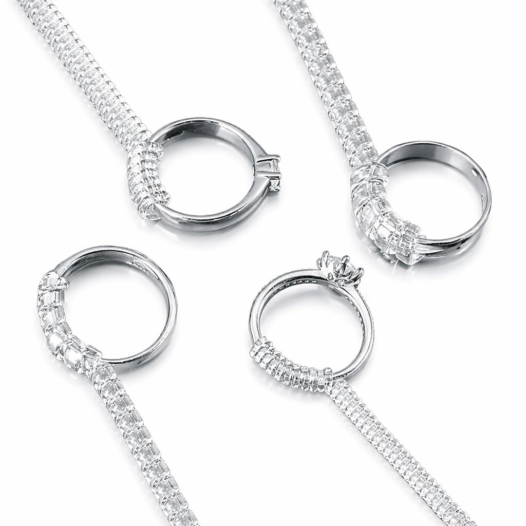 Silicone Ring Size Reducer Invisible Set, Adjustable Ring Tightener for Loose Rings, 4 Sizes Clear Flexible Ring Guard for Women Men Jewelry Bands