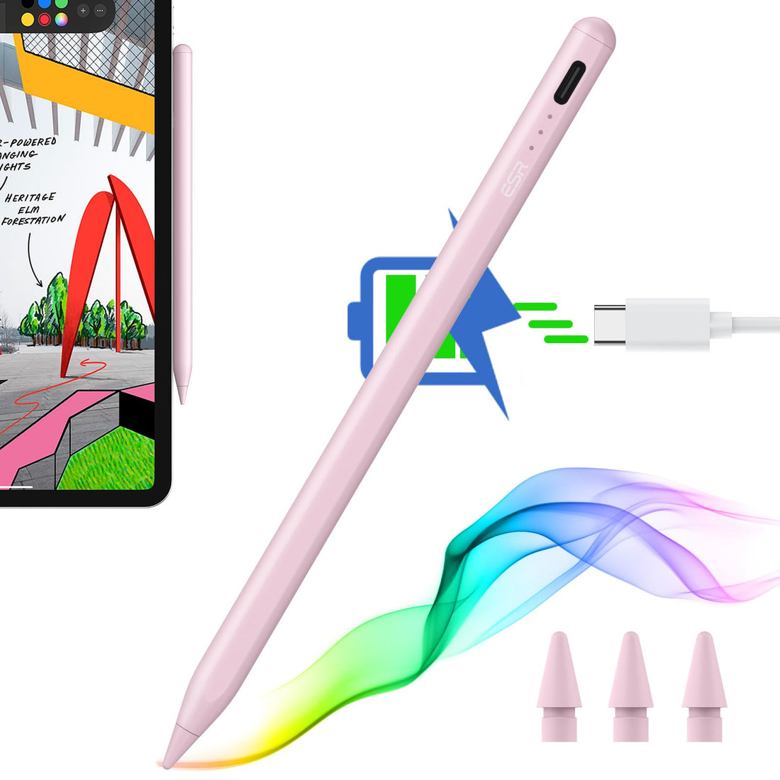 ESR Stylus Pen for iPad, iPad Pencil with Tilt Sensitivity, Palm Reiection, iPad Stylus Pen with Magnetic Atachment Compatible with iPad Pro 12.9/11, iPad Air 5/4, iPad Mini 6, iPad 10/9/8th, Pink