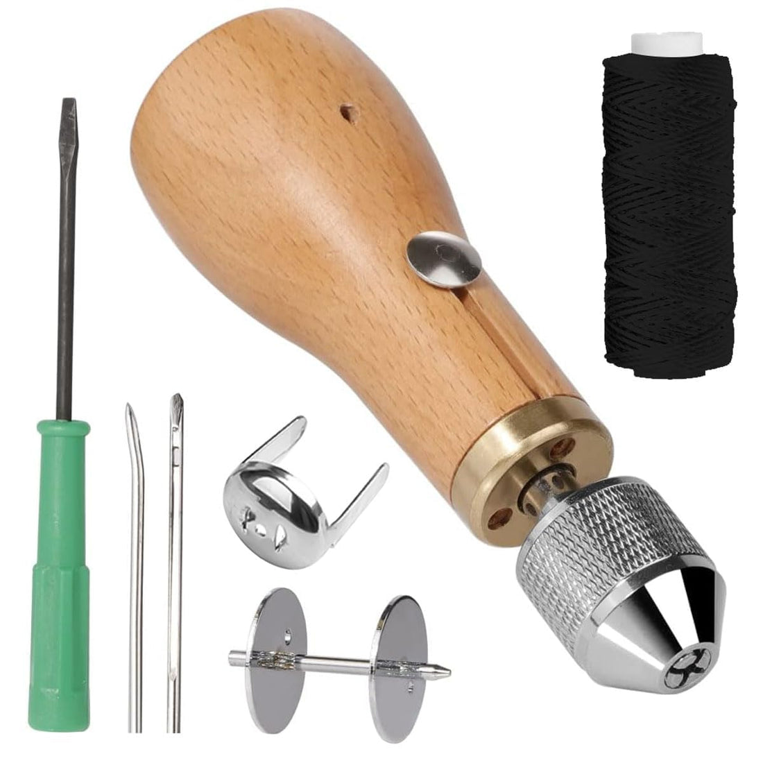 JAZZEEL Professional Leather Craft Sewing Tool Kit for Upholstery, Sail, Canvas & Heavy Fabric Repair, Needles for DIY Hand Stitching, Embroidery, and Bookbinding - 7-Piece Set