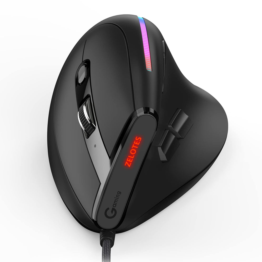zelotes Wired Vertical Mouse,2021 Ergonomic Design USB LED Optical Mouse with 6 Buttons and 4 Adjustable Sensitivity 800/1200/2400/3200DPI for Computer,Black… (T50Wired)