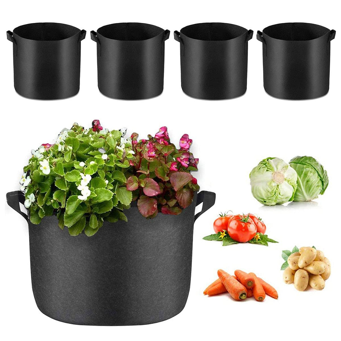 5-Pack 5 Gallon Grow Bags Non-Woven Fabric Pots with Strap Handles Heavy Duty Thickened Cloth Planter Felt Garden Planting Bag