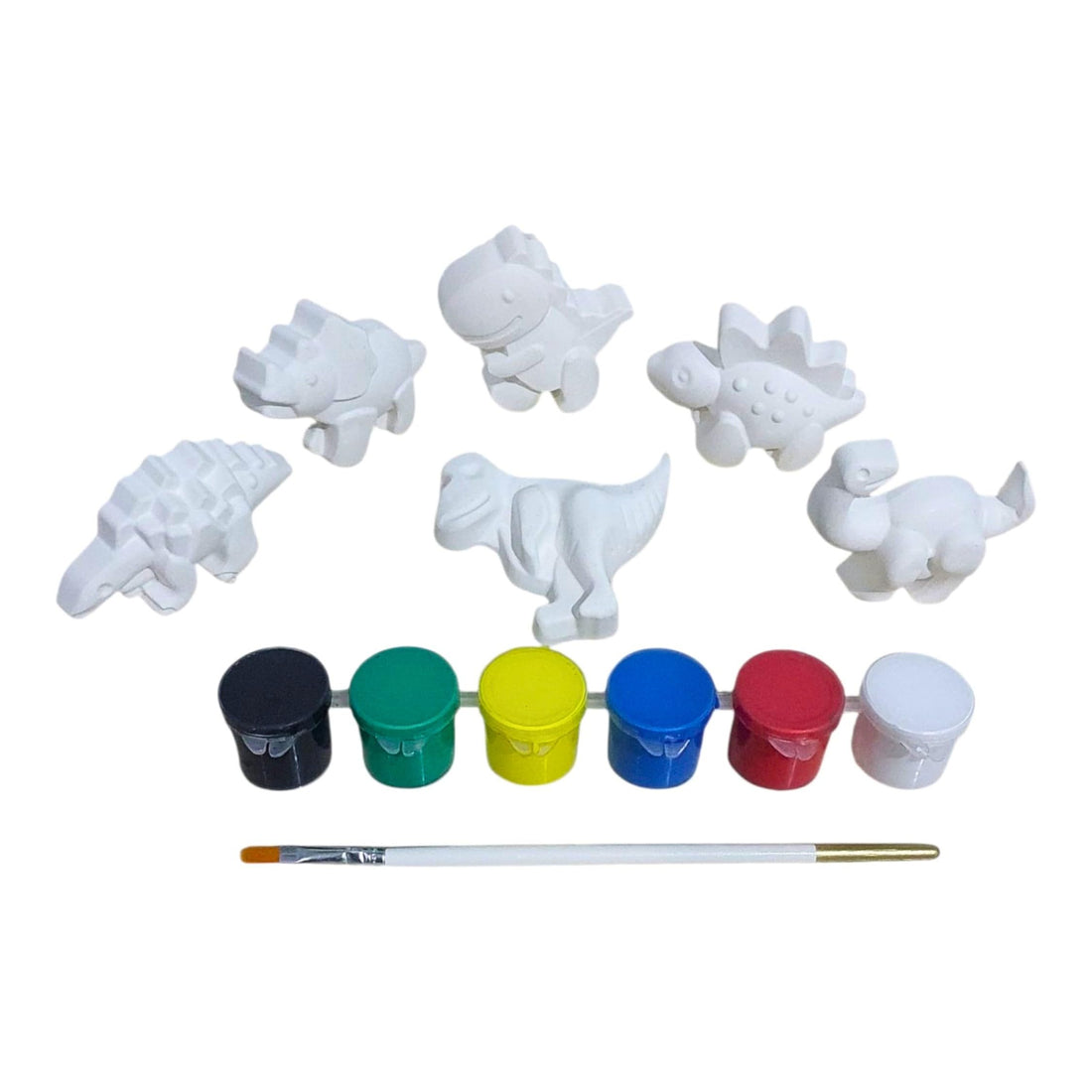 Gypsum Shapes for Coloring -6 Dinosaurs - 6-Acrylic Colors + Brush. Complete Kit Alternative to Digital Screens and Developing Children's Skills Through Enjoyable Activity.