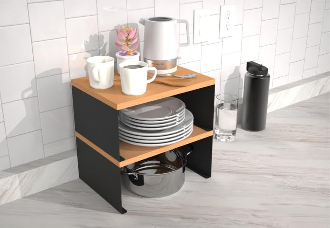 Generic Extra Shelf - Kitchen Spice Rack Organizer, Large Storage Rack, Minimalist Style, Tiered Shelf, 33.9X25.4X6.5CM, 1 Shelf, Freestanding, Black