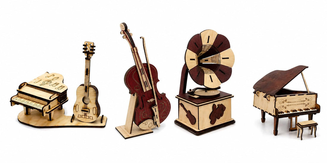 Miniature Wooden Musical Instruments Model Piano Guitar Violin Gramophone Art Home Decor