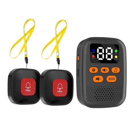 Wireless Caregiver Call Button for Seniors, Panic Button System with LED Display & Vibration, Low Power Remind, 500FT Range, Rechargeable Pager for Elderly Monitoring (Black)