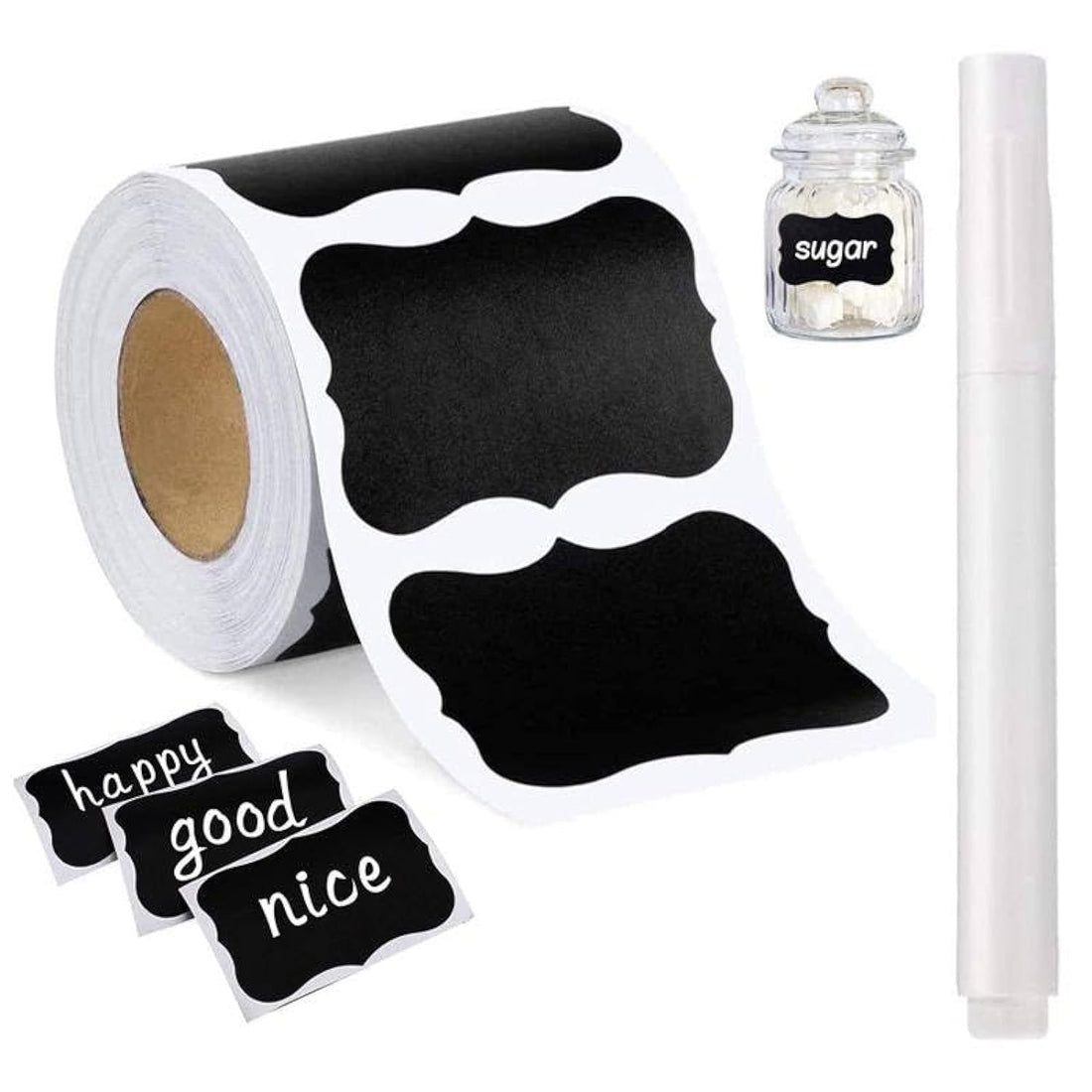 56 Pieces Black Background Stickers Roll White Marker Write Removable Reusable Waterproof Spice Labels for Jars and Canisters