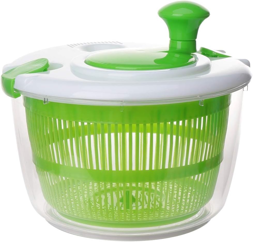High Performance Vegetable & Fruit Strainer & Dryer - Large Size 5L - Keeps Salad Fresh - Device with Secure Lid and Rotating Handle - Easy to Clean and Store - Ideal for Serving