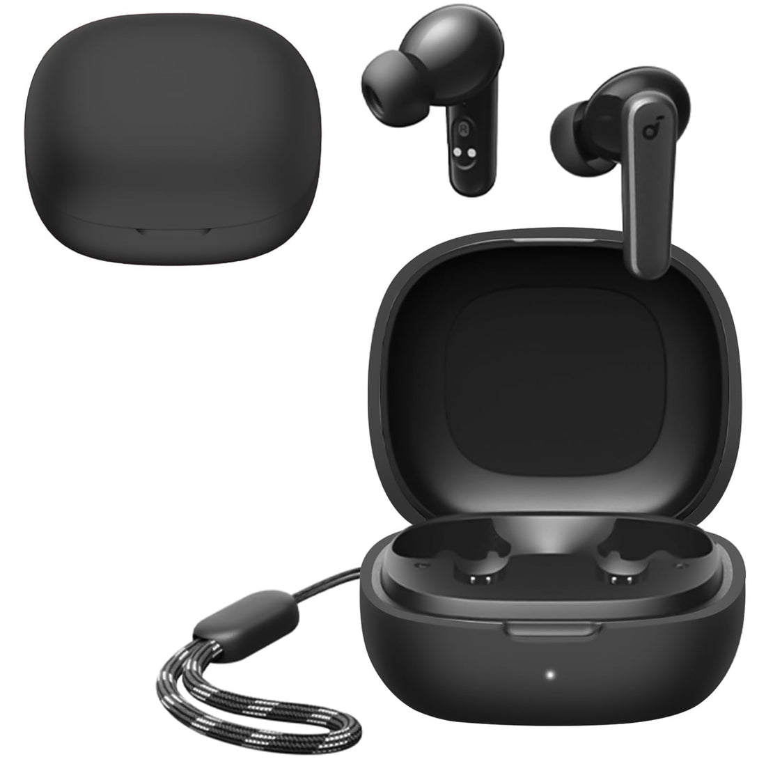 Dl3 Mobilak Compatible with Anker Soundcore R50i NC/Anker P30i Case Cover, Soft Silicone Shockproof Protective Case Wireless Earbuds with Carabiner, Front LED Visible (A-Black)