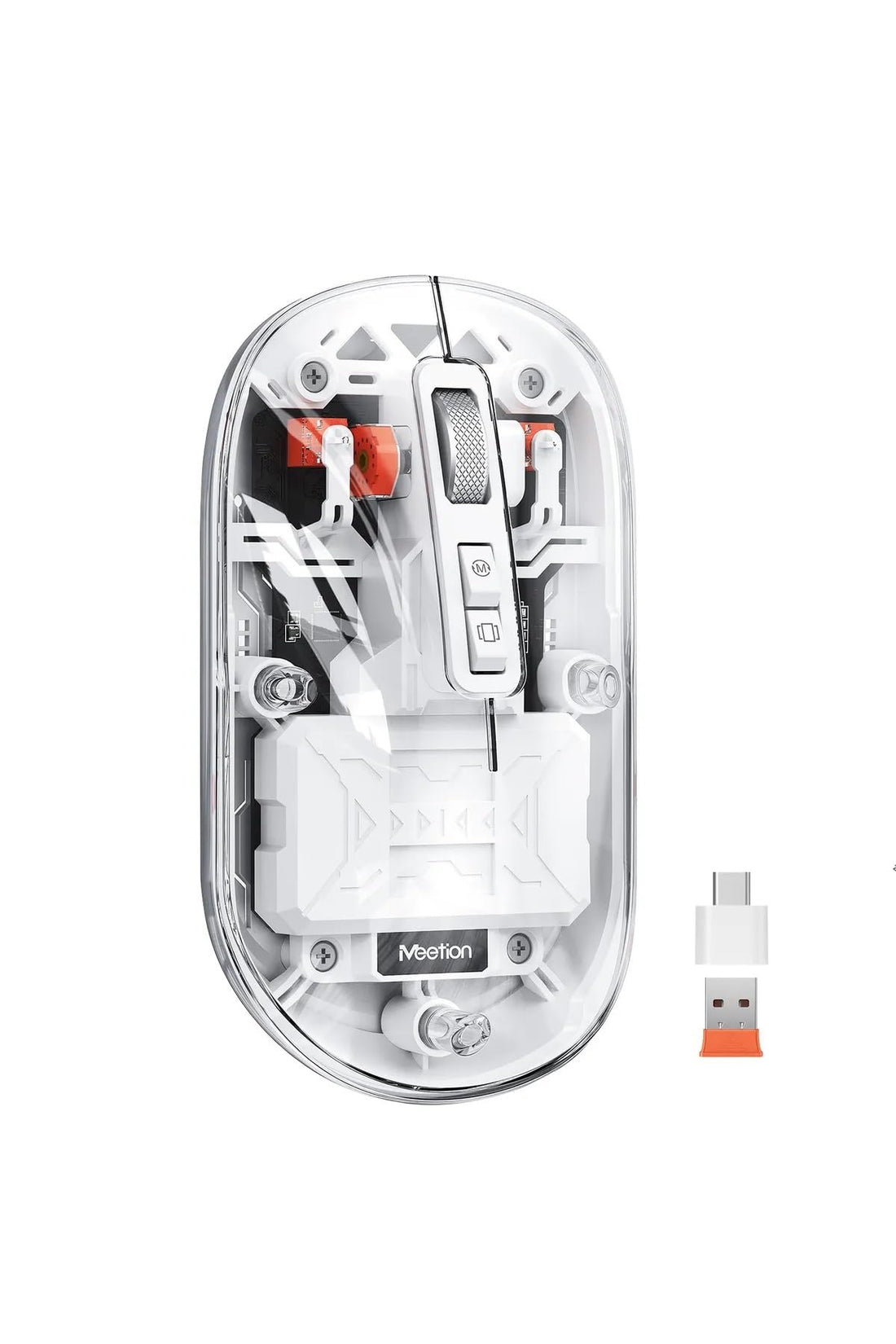 Meetion | BTM005 | White | Transparent Office Mouse | 2.4G Wireless + Dual Bluetooth | Silent Click | 2400DPI