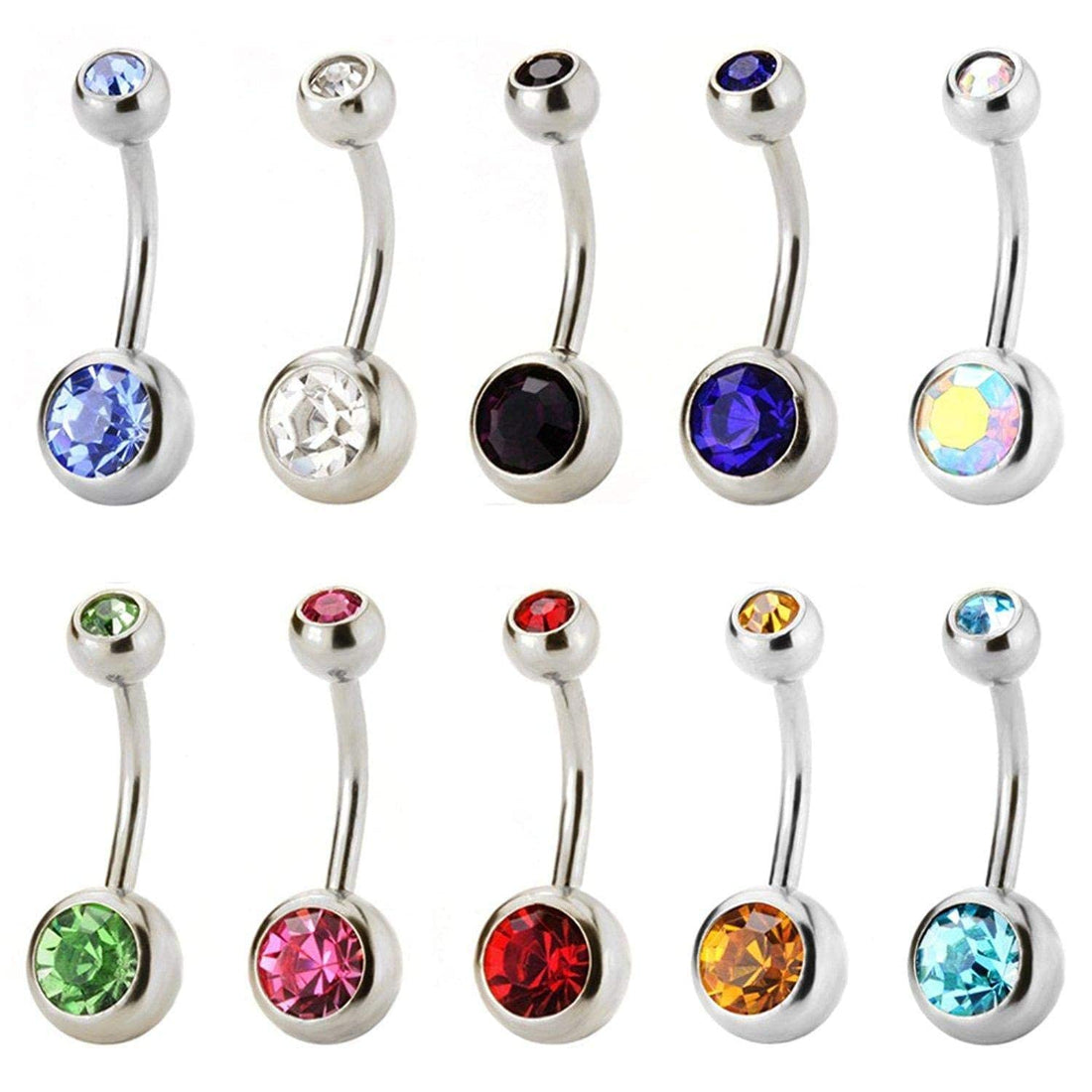 Other 10 Pieces Navel Belly Button Sparkly Crystals Body Jewelry Piercing Ring