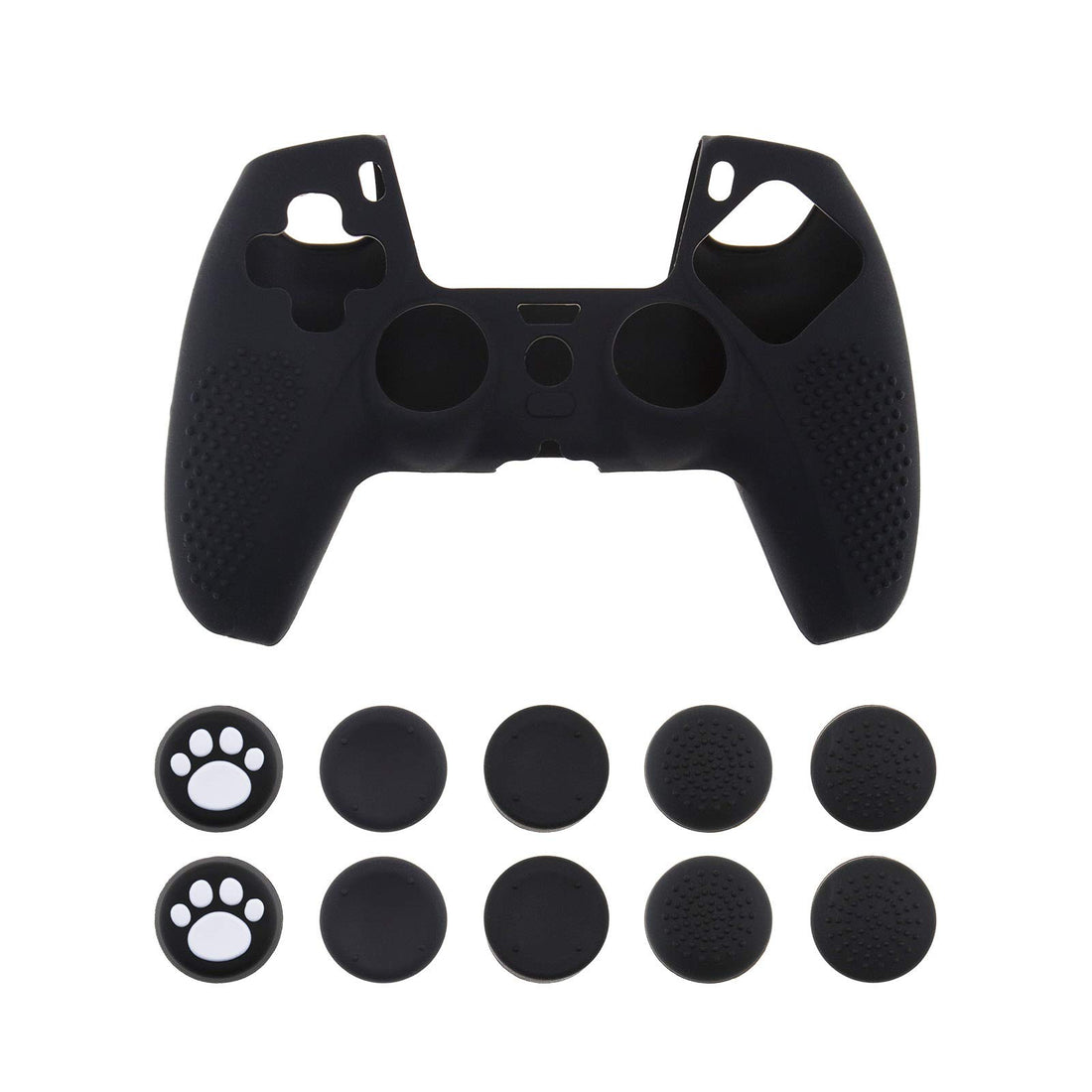 The Lord of the Tools Silicone Skin Cover Non-Slip Protective Case Black Particle Design with 10 FPS Pro Thumb Grip Caps Fits PS5 Controller
