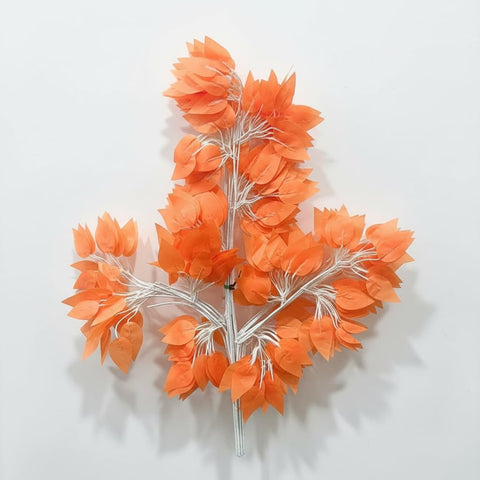 12 Pcs Artificial Leaves Branches 30cm Length 7cm Wide (Benjamina) – Decorative Vase & Rose Arrangements & Bouquet – Multiple Colors (Yellow/Red/White/Pink/Milky/Green) for Home & Office (Orange)