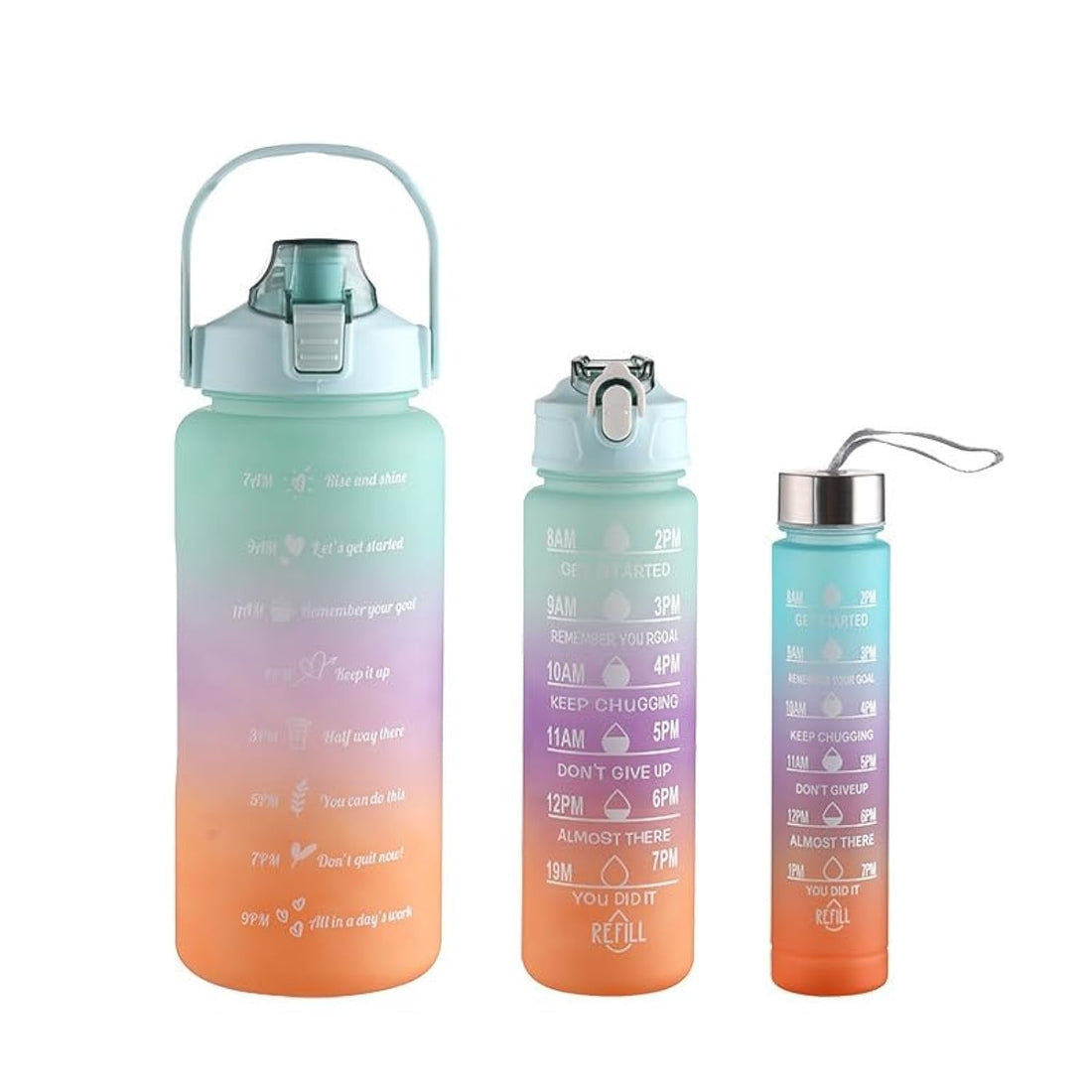 Motivational Sport Water Bottles Set 3 Pieces 2L-1L-500ML (Gardient Colors)