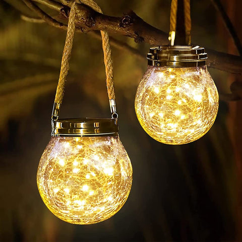 2 Pack Solar Lantern, Outdoor Hanging Solar Light Glass Jar Garden Light with 30 LEDs Waterproof Table Lamp Garden Globe Light for Garden Patio Table Tree Yard Decorative Warm White