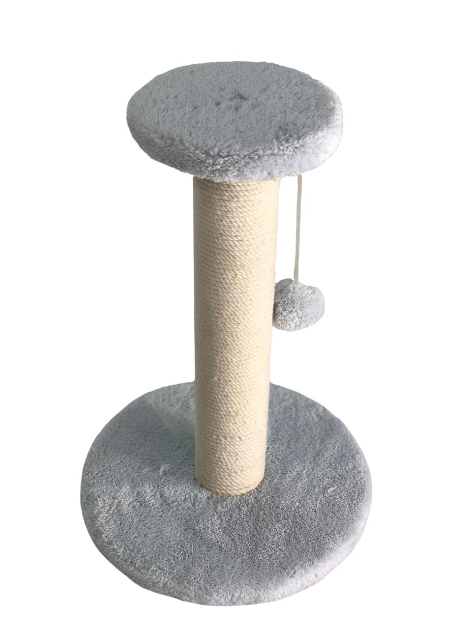 Pets House & Care Cat Scratching Post with Sisal Rope, Hanging Ball & Carpeted Base – Tall Kitty Tree Activity Center for Adult Cats, Durable & Easy to Assemble – 38x20cm (Gray and White)
