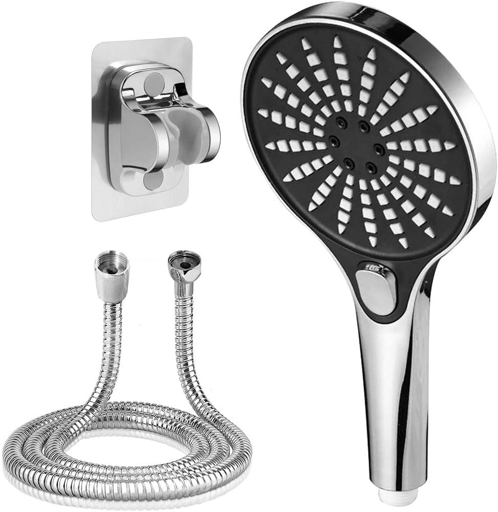 Bathroom Shower Head Set with Filter Water Purifier and Increase Water Pressure - 4 Different Spray Modes – Switch Control for Water Open & Close – with Hose and Holder (Chrome)
