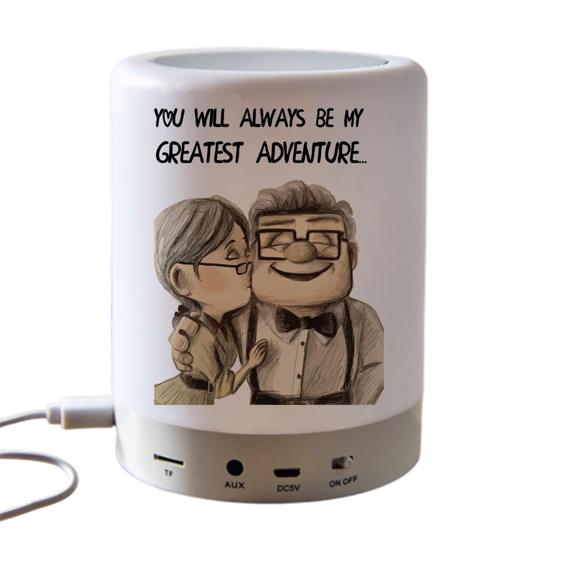 Touch lamp speaker-Double sided printing- Valentine gift- you will always be my greatest adventure - We print your gift