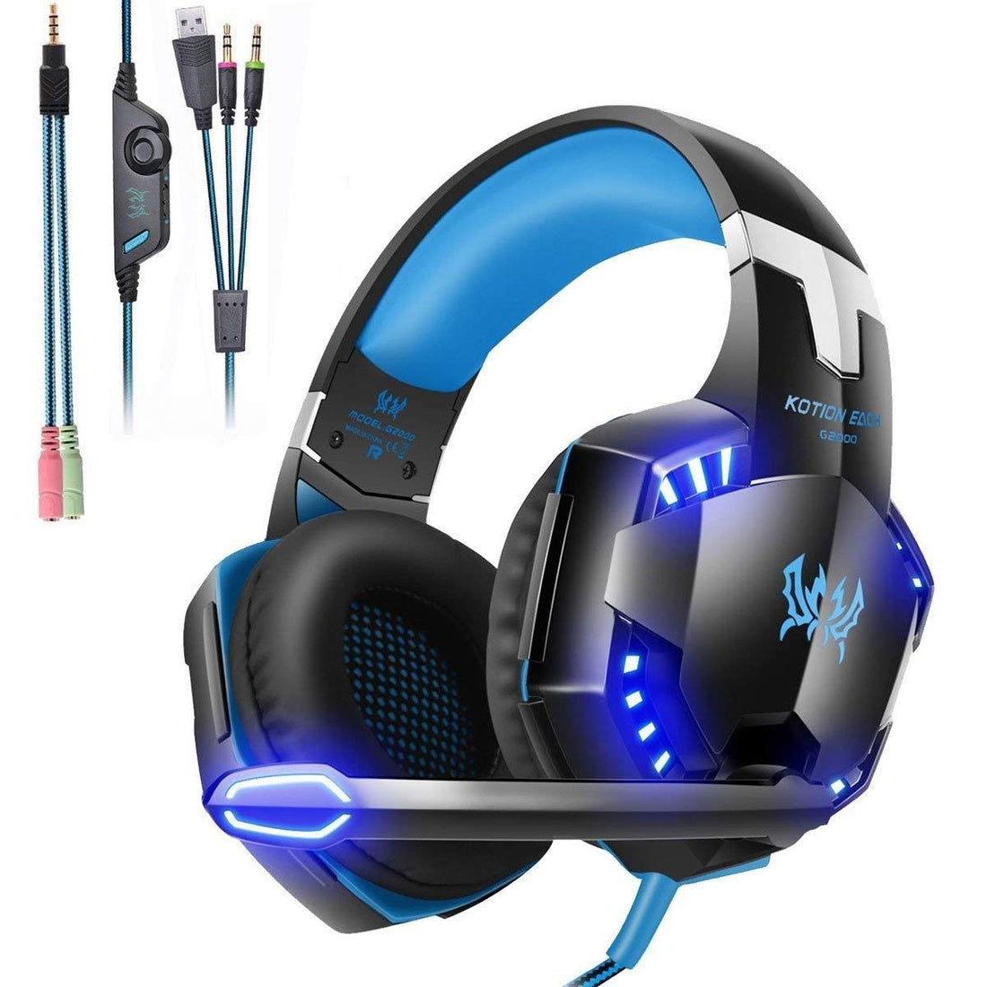 Kotion Each G2000 Gaming Headset with Mic, Volume Control and Cool LED Lights for PC, Laptop, Smartphone, PS4 and Xbox One Controller (Blue)