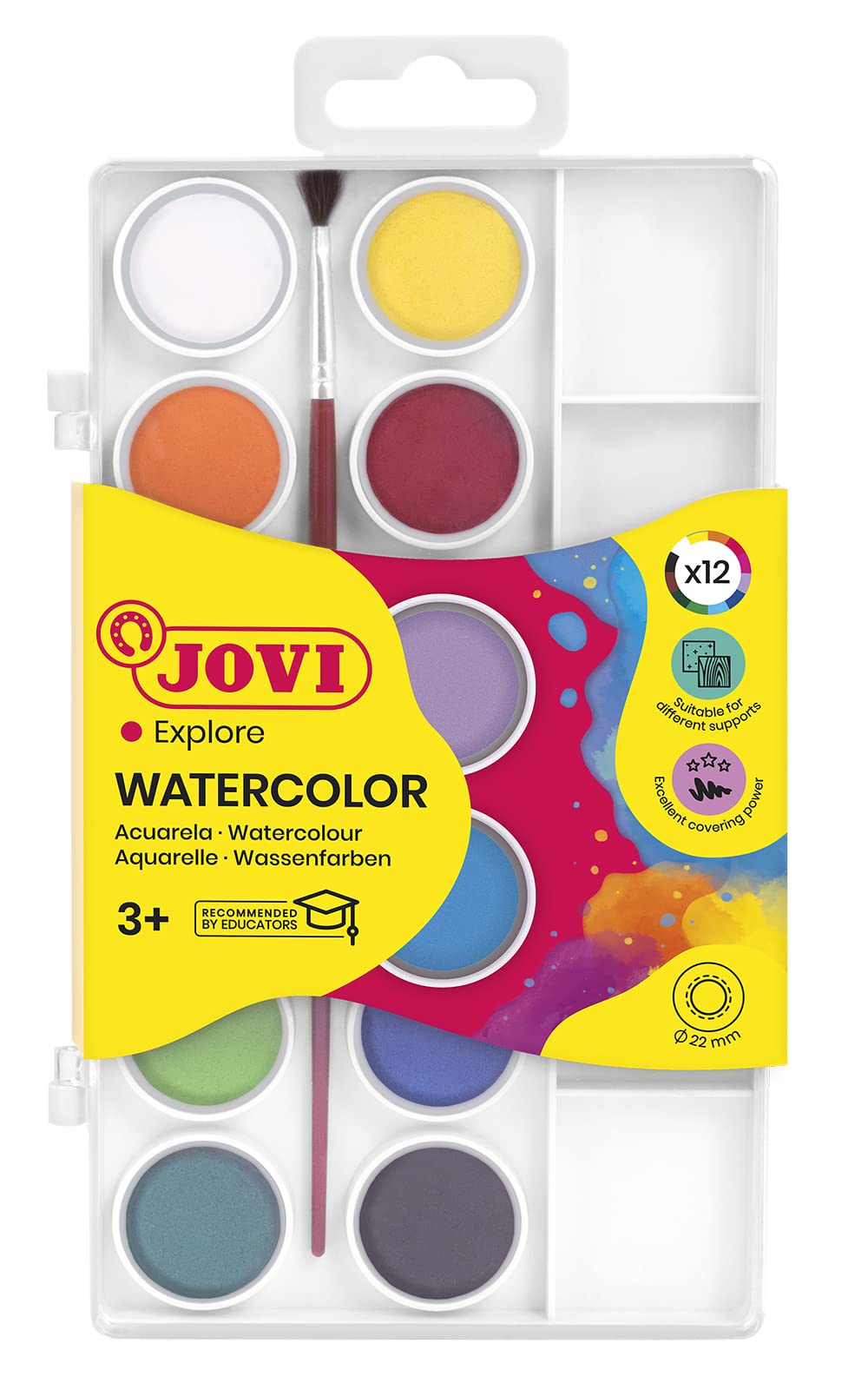 Jovi 800/12 Water Colors With Paint Brush Set Of 12 Pcs in Portable Box - Multi Color