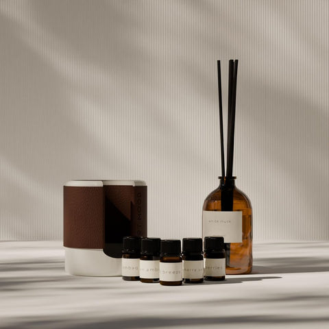 ARTMOOD HOME White Musk Reed Diffuser Gift Set, 100ML Oil Refill with Concrete Holder, 7 Fiber Sticks and Fragrance Samples, Long-Lasting Home Scent for Modern Interiors