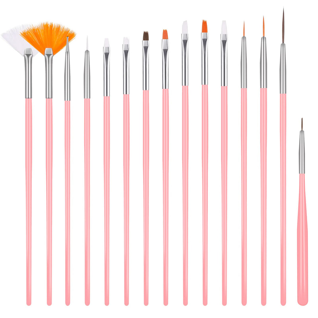 15 Pieces Nail Brushes Gel Reconstruction Brush Acrylic Nail Art Design Painting Tool Set Dotting Pen (Pink)