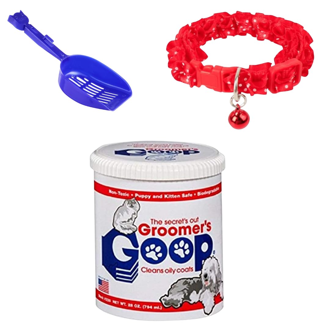 Pet Grooming Kit, Joop Powder 26oz, Blue Scoop, Red Collar with Bell