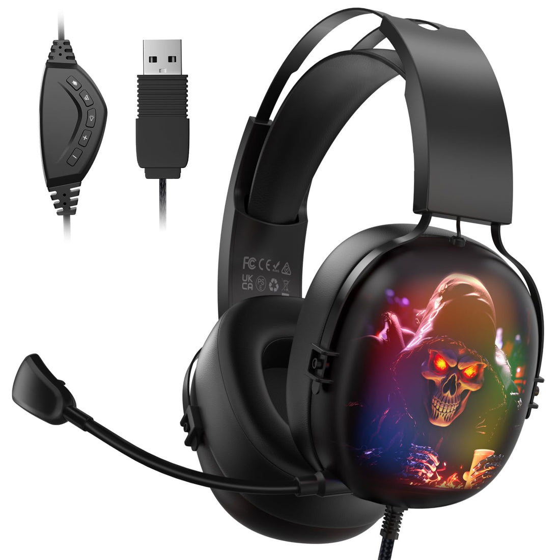 Gvyugke Gaming Headset for PC, PS5, PS4, Switch, Xbox One Series X/s Controller, Gaming Headphones with Microphone & Cable, Over-Ear Gaming Headphones Dynamic RGB Light, Bass Surround