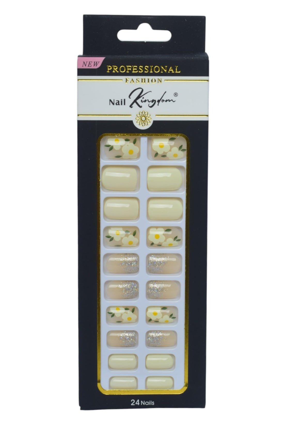 Nail Kingdom Printed Press On Nails Set, 24 Pieces - Off White