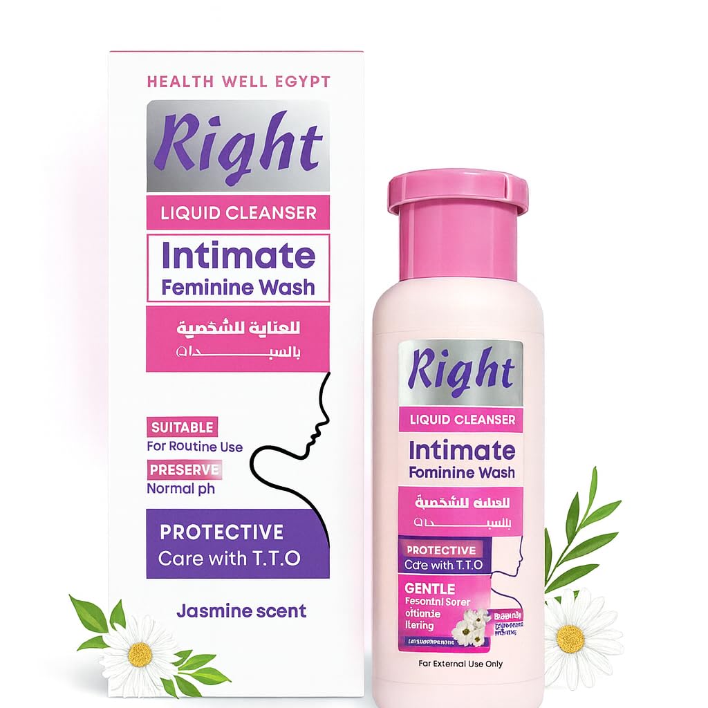 Right Intimate Feminine Wash for Women, Natural pH-Balanced Liquid Cleanser with Tea Tree Oil & Chamomile Extract, Gentle Daily Care with Jasmine Scent – by Health Well Egypt-240ml