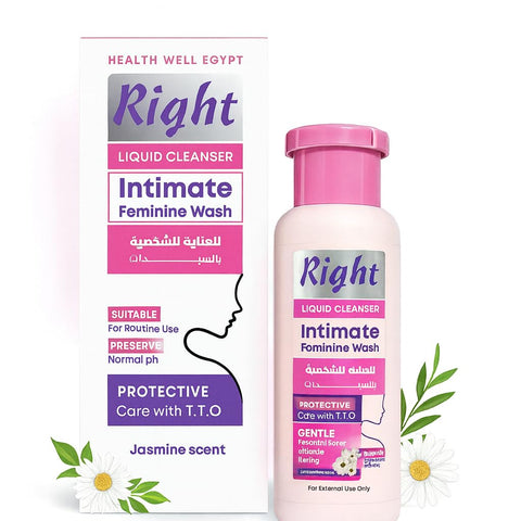 Right Intimate Feminine Wash for Women, Natural pH-Balanced Liquid Cleanser with Tea Tree Oil & Chamomile Extract, Gentle Daily Care with Jasmine Scent – by Health Well Egypt-240ml