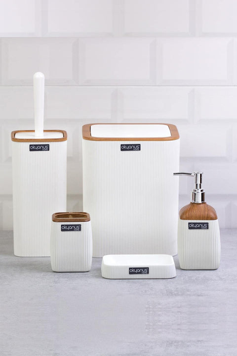Okyanus 5-Piece Bathroom Set Ribbed Square (Wood) Black, OKY-501-3-S-Multicolor
