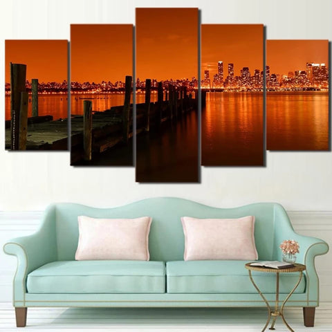 5 Pieces Wall Art 5 Piece Wall Art For Living Room Night City Landscape Poster Wall Decor Bedroom Room Decor Posters Framed And Stretched Wall Art Prints（60x32inch）