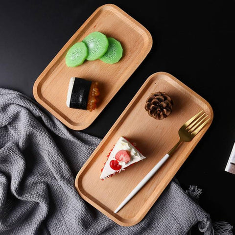 Generic Rectangular Beech Wood Serving Tray Set, 30 x 19 cm, for Home, Office, Hotel and Restaurants, 2 Pieces, .mk