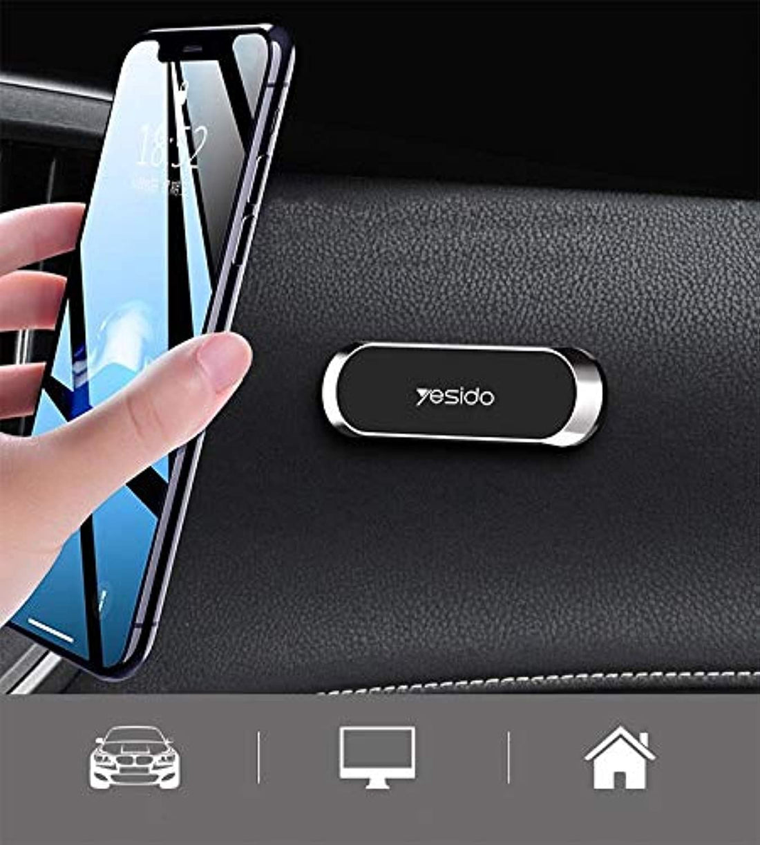 Yesido Mini Strip Shape Magnetic Smartphone and GPS Holder Stand Car Dashboard Magnet Mount - Silver