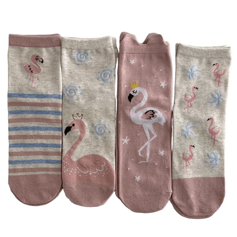 Women's Flamingo Print and Striped Patterns Socks, 6 Pairs, Multicolor