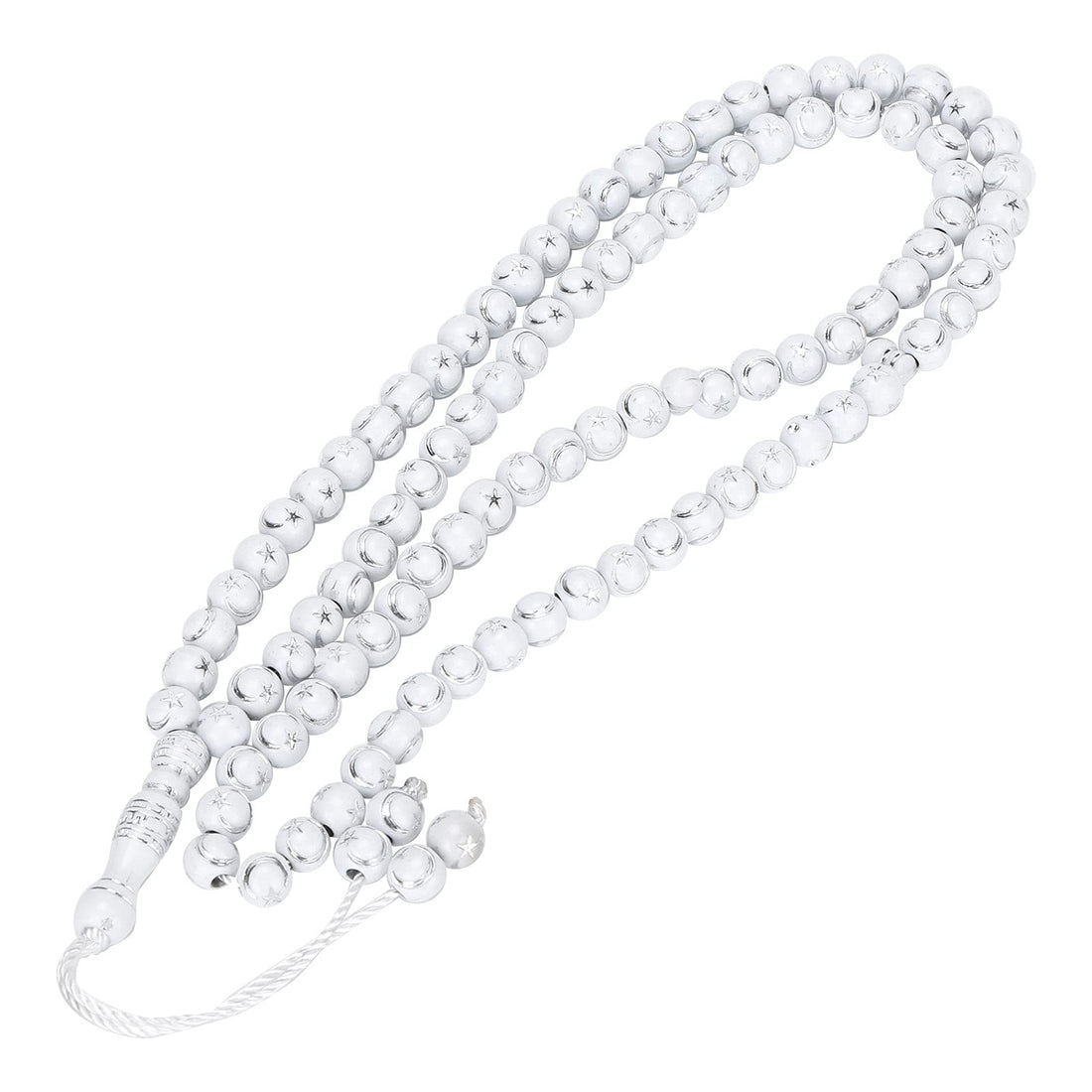 Muslim Rosary Beads, Rosary Chain Islamic Worship Prayer Tool 99 Grain Resin Gold Plating Religious Item Script 49 cm Length Bracelet Tools Rituals Gifts for Eid (White)