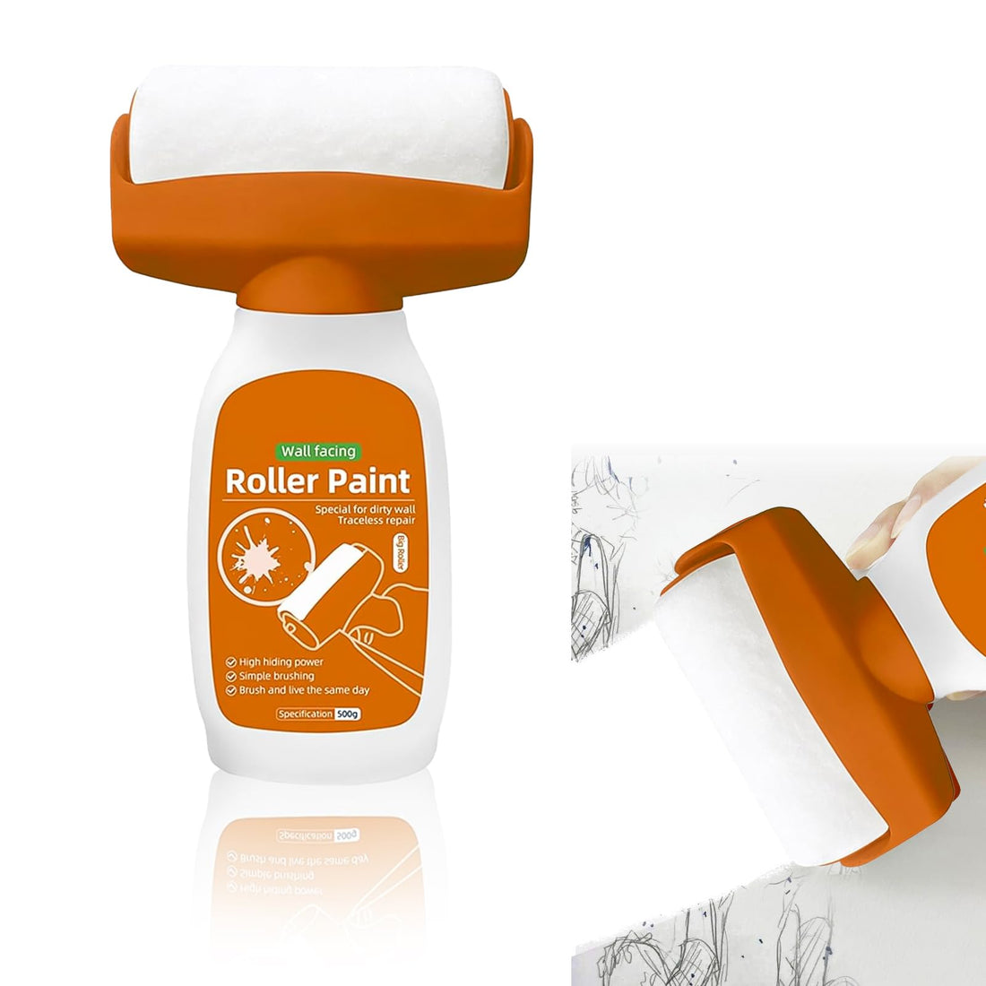 Roller brush with wall repair paste, small roller painting tool, can repair nail holes, cracks, chips, graffiti, stains and scratches on walls.