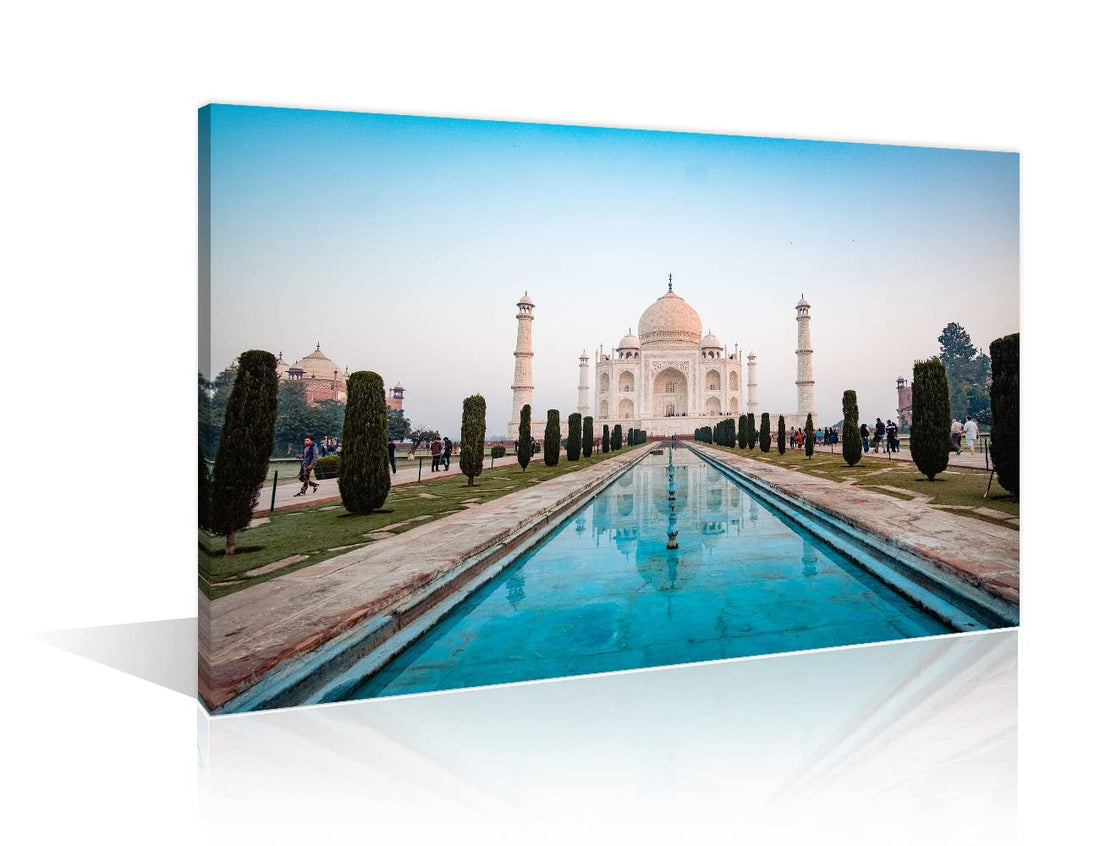 TISHIRON Agra Uttar Pradesh India Canvas Wall Art Taj Mahal in India Pictures for Living Room 1 Piece Taj Mahal Monument Home Decor Framed Gallery-Wrapped Ready to Hang Posters and Prints (16"Wx24"H)