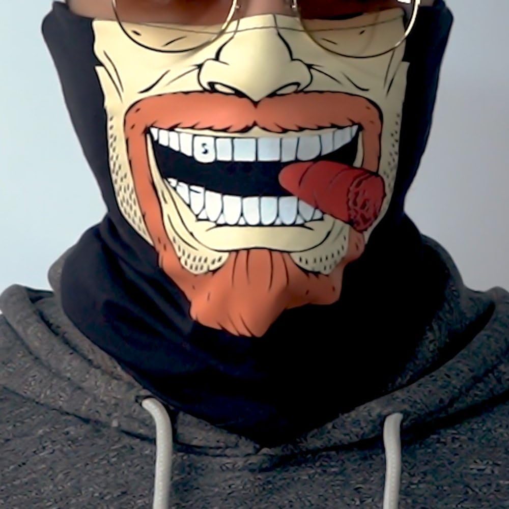 Face Mask, Black Hood Design, Grinning Expression