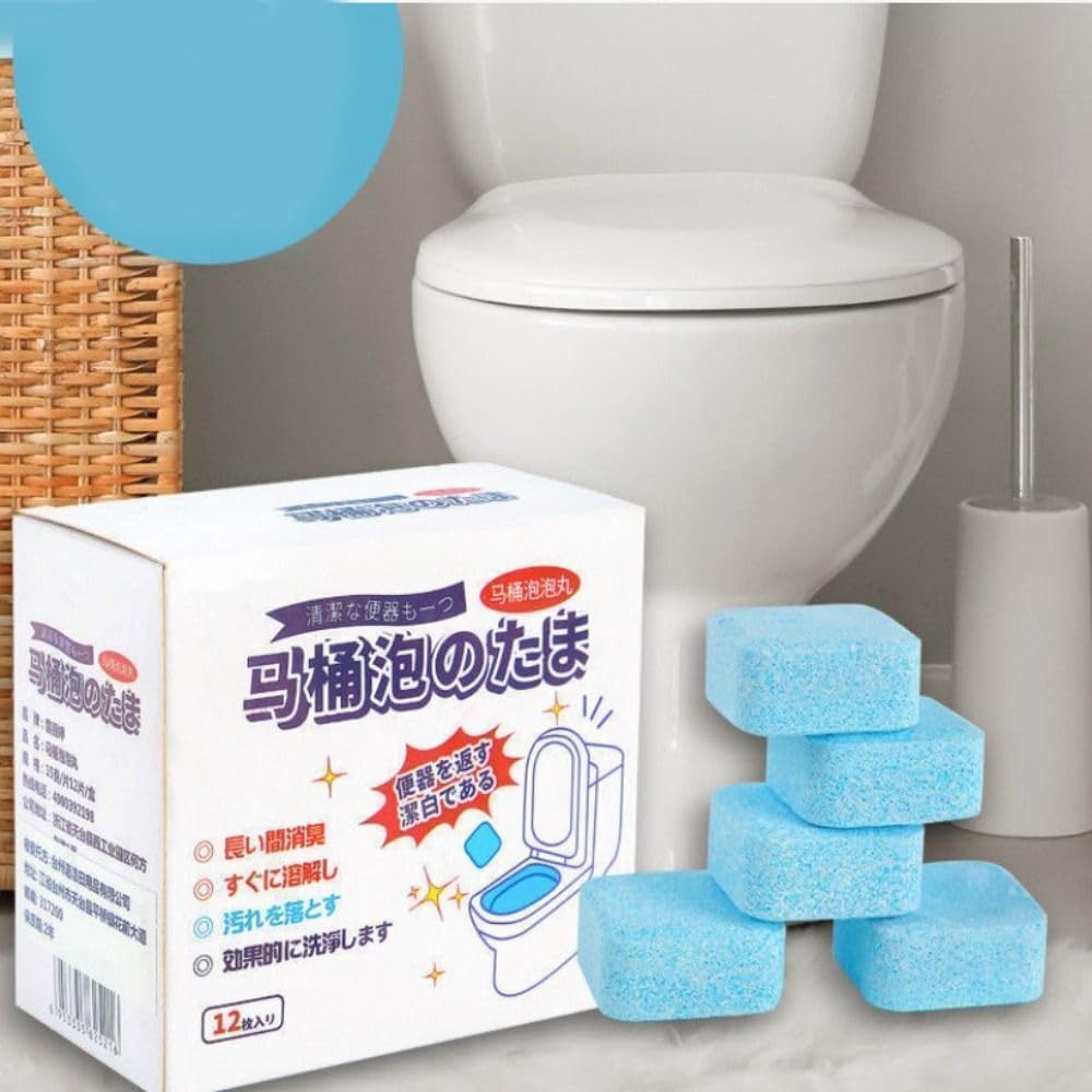 Toilet Cleaner Tablets 12 Pack, Powerful Stain & Limescale Remover, Odor Eliminator, Easy Drop-In Use | أقراص تنظيف التواليت 12 قطعة لإزالة البقع والتكلس ومزيل روائح سهل الاستخدام